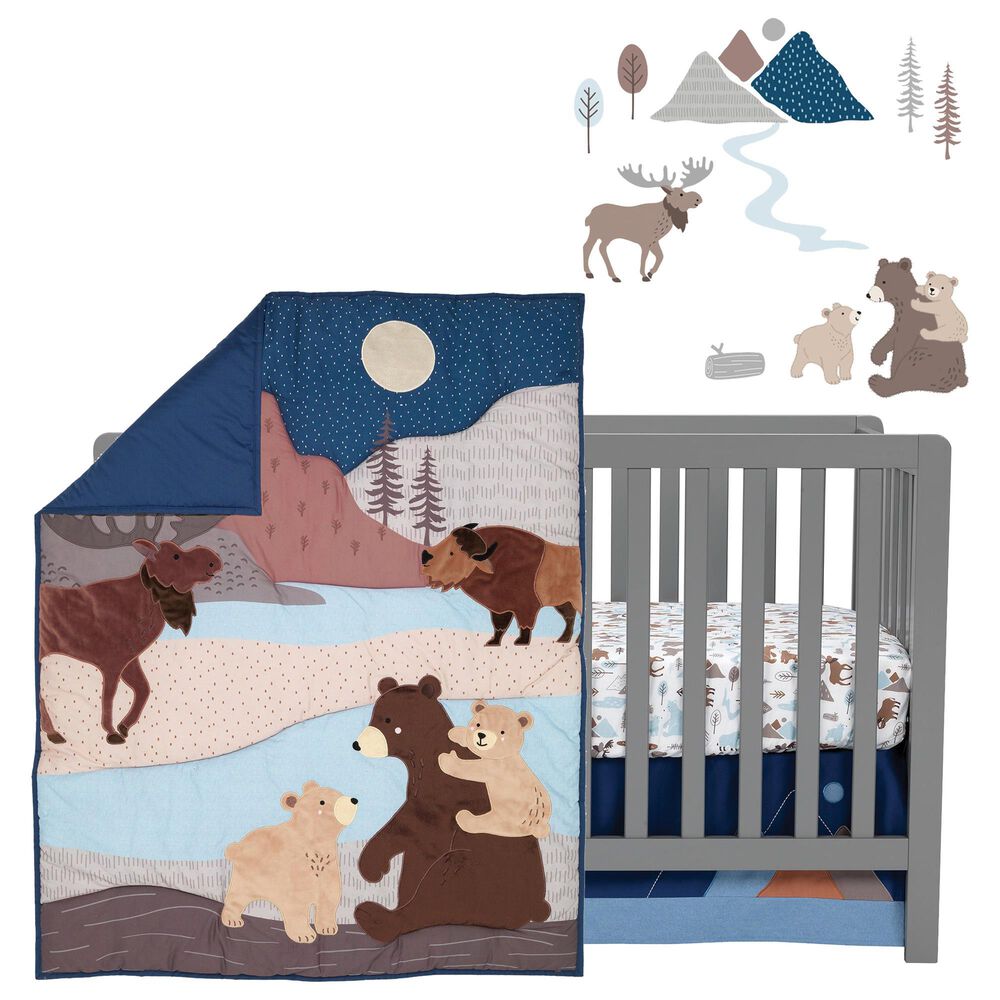Lambs and Ivy Big Sky Woodland Animals 4-Piece Crib Bedding Set in Blue and Brown, , large