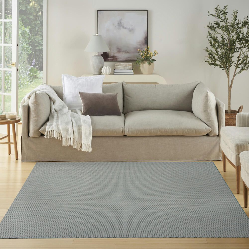 Nourison Courtyard Ivory and Aqua 6&#39; Square Indoor/Outdoor Area Rug, , large