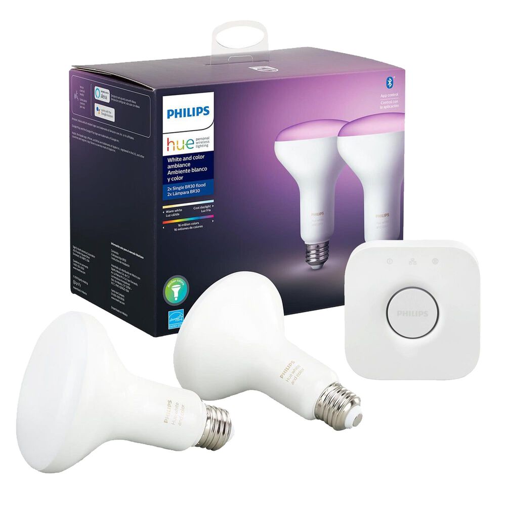Philips Hue 2-Pack BR30 E26 Color Ambiance Bulb + Hue Bridge 2nd Generation Bundle, , large