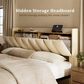 HOMLUX Full Upholstered Platform Storage Bed Frame with Storage Headboard in Beige, , large