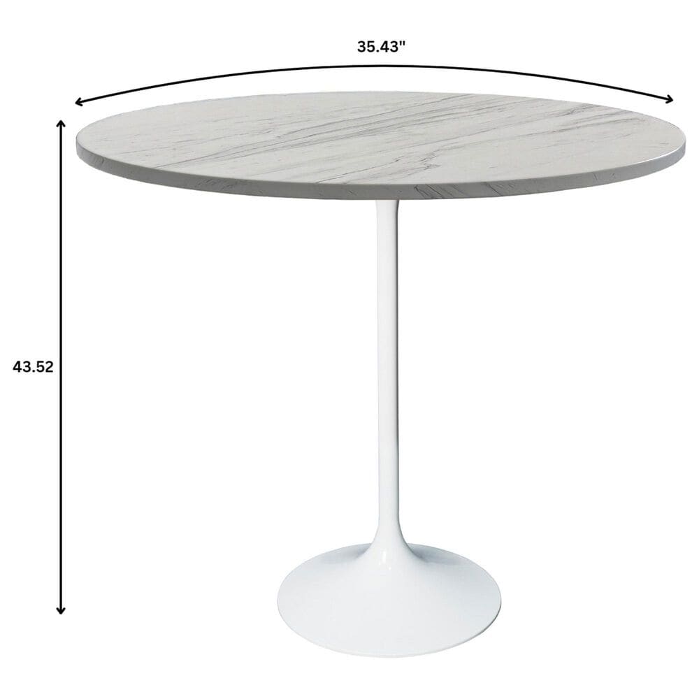 Leisuremod Verve 36&quot; Round Bar Height Dining Table with Resin Top in White - Table Only, , large