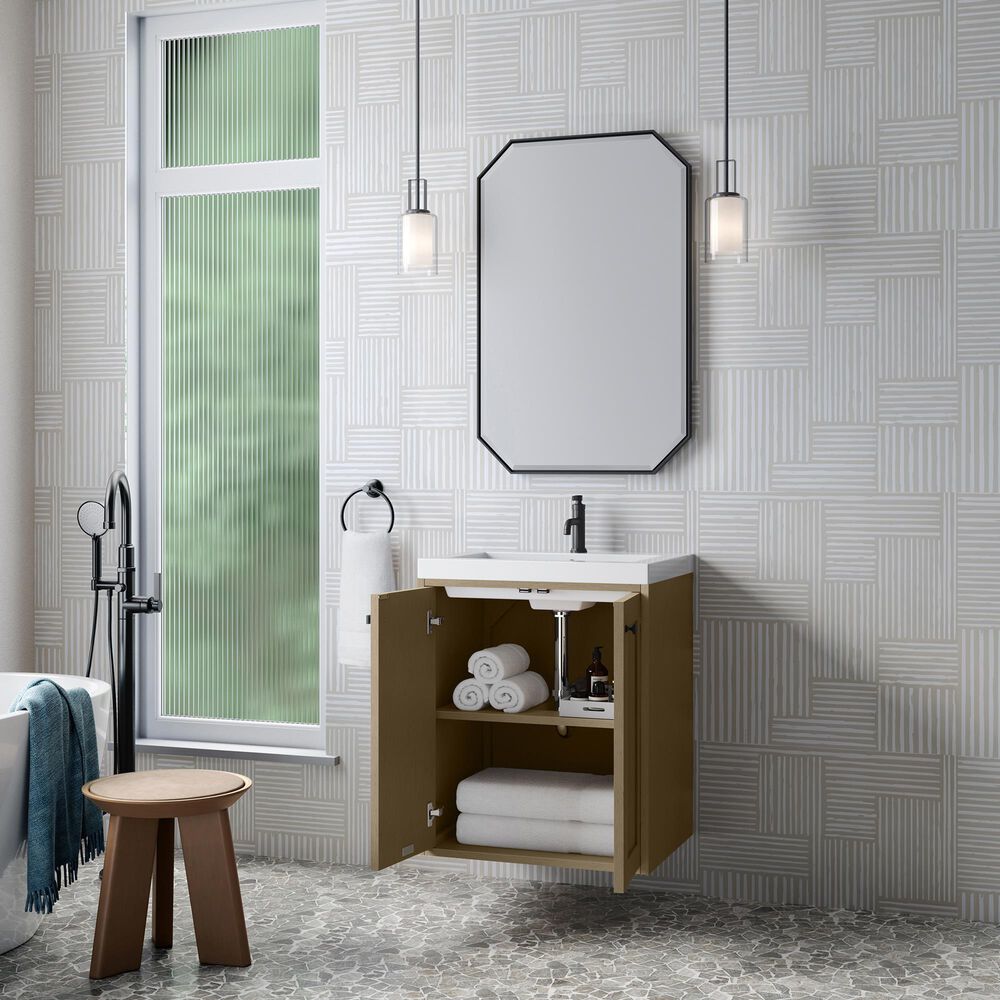 James Martin Vanities Chianti 24" Single Bathroom Vanity in Walnut Whisper and Champagne Brass with 2 cm White Glossy Composite Stone Top and Rectangular Sink, , large