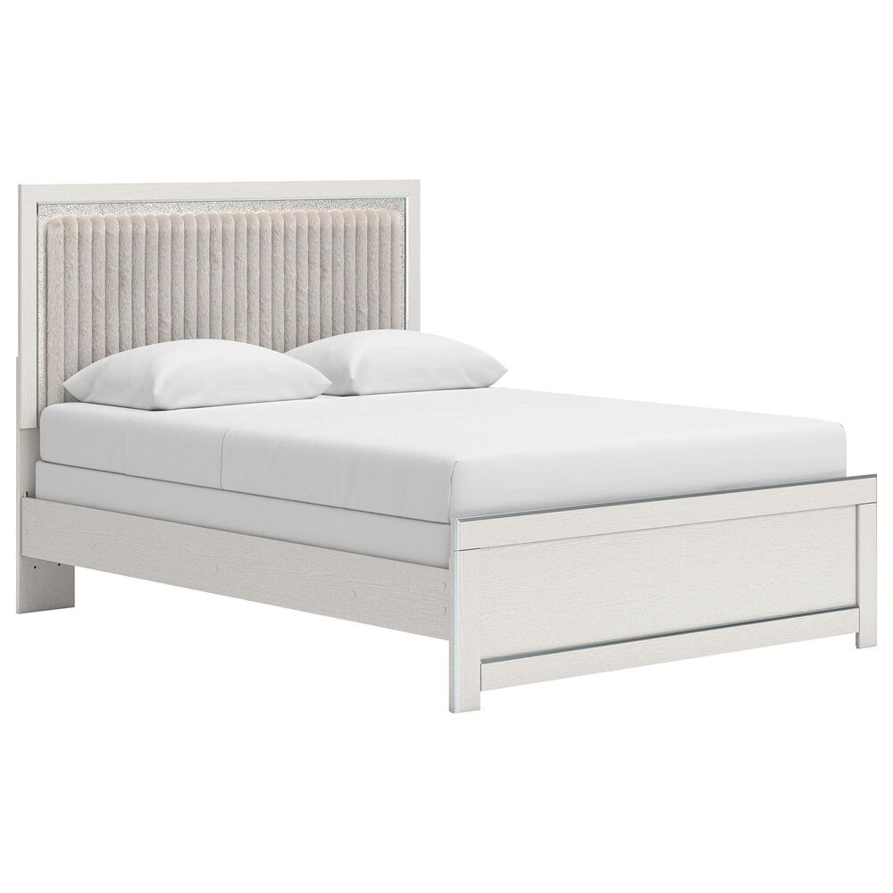 Ashley Zuraleus Queen Upholstered Panel Bed with Two Nightstands in Matte White, , large