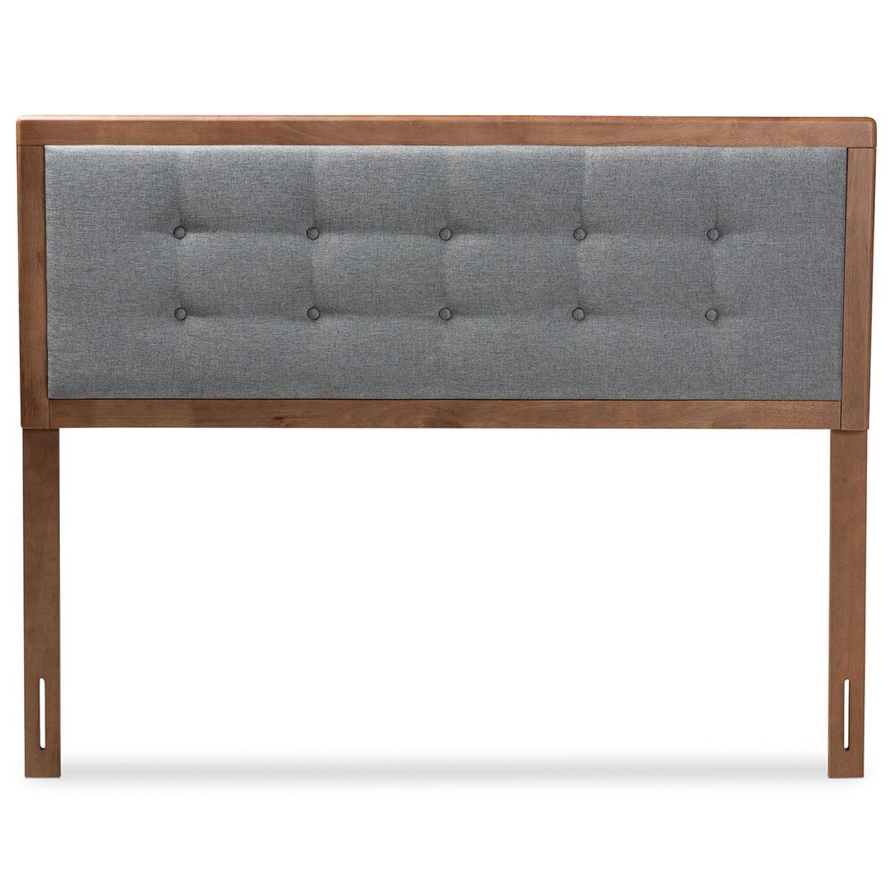 Baxton Studio Sarine Full Panel Headboard with Dark Grey Upholstered in Walnut Brown, , large
