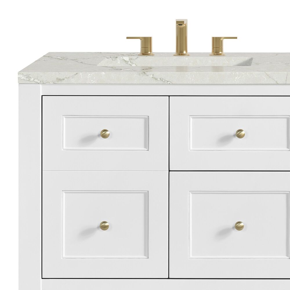 James Martin Vanities Breckenridge 60&quot; Double Bathroom Vanity in Bright White with 3 cm Victorian Silver Quartz Top and Rectangular Sinks, , large