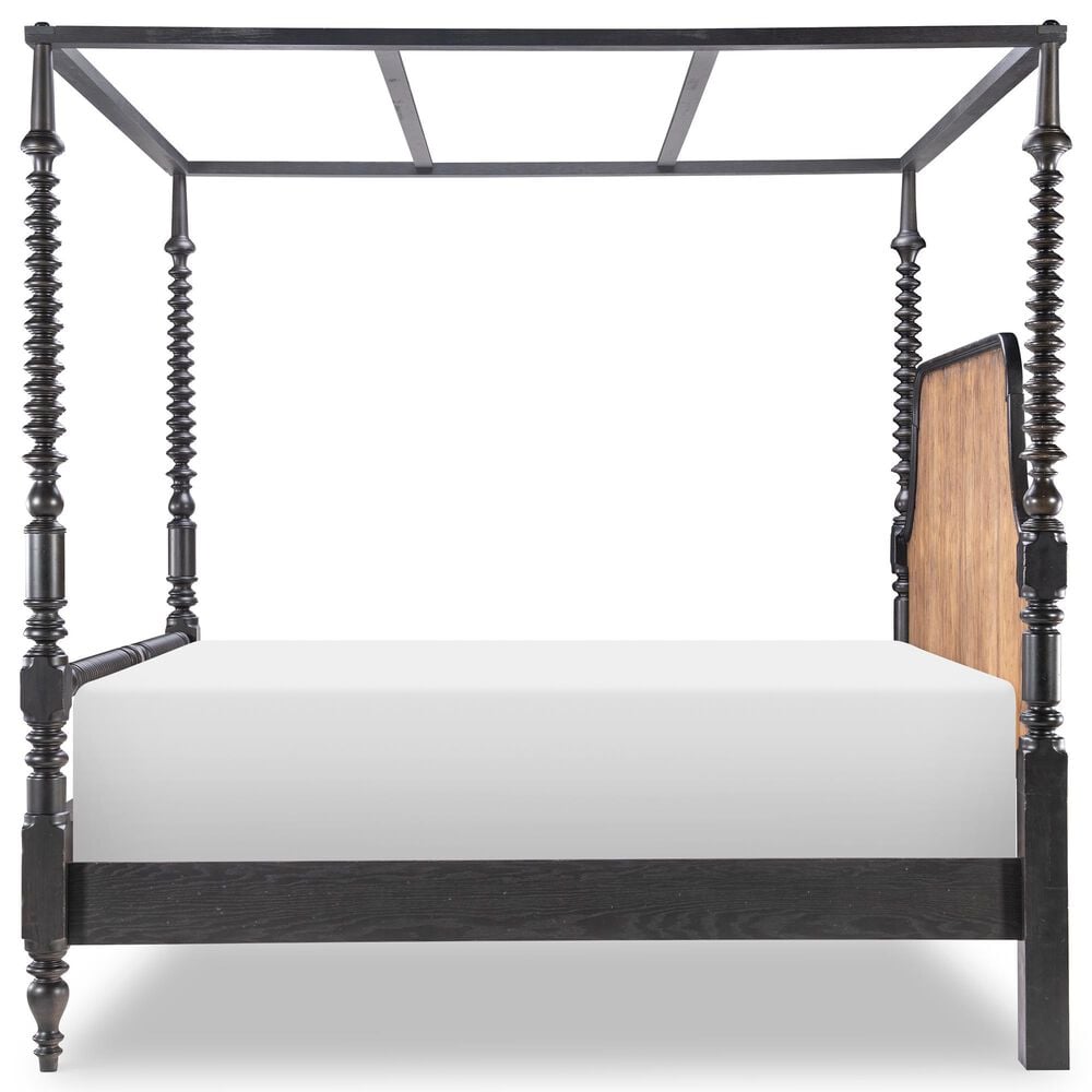 Legacy Classic Vintage Market 3-Piece Queen Post Canopy Bedroom Set in Barnwood Oak and Kettle Black, , large