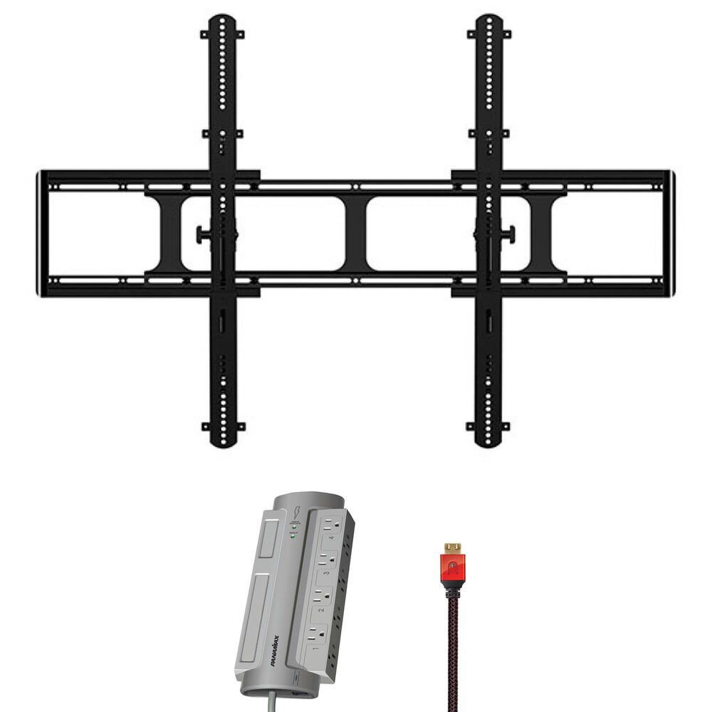 Tilting TV Wall Mount for 65" - 140" TVs with HDMI Cable in Black and Gray PowerMax 8 AC Outlet Surge Protector, , large