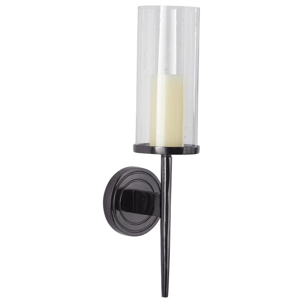 Maple and Jade 23" Single Indoor/Outdoor Wall Mount Candle Holder in Polished Black and Clear, , large