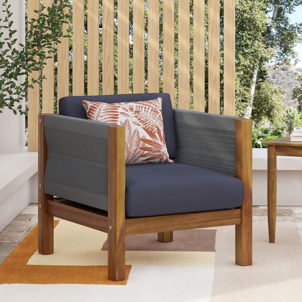 Hearth and Haven Laurel Outdoor Rattan Club Chair with Gray Cushion in Teak, , large