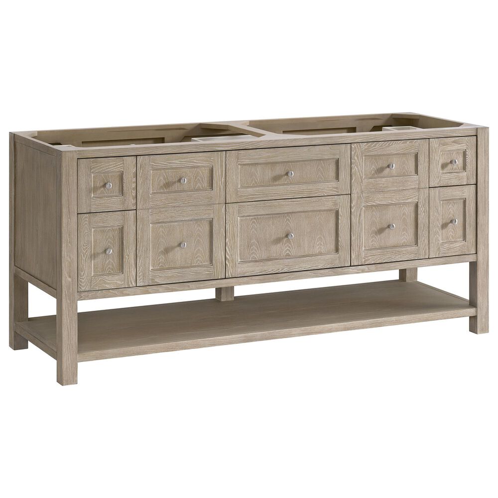 James Martin Vanities Breckenridge 72" Double Bathroom Vanity in Whitewashed Oak with 3 cm Eternal Jasmine Pearl Silestone Top, Rectangular Sinks and FreePower Wireless Charger, , large