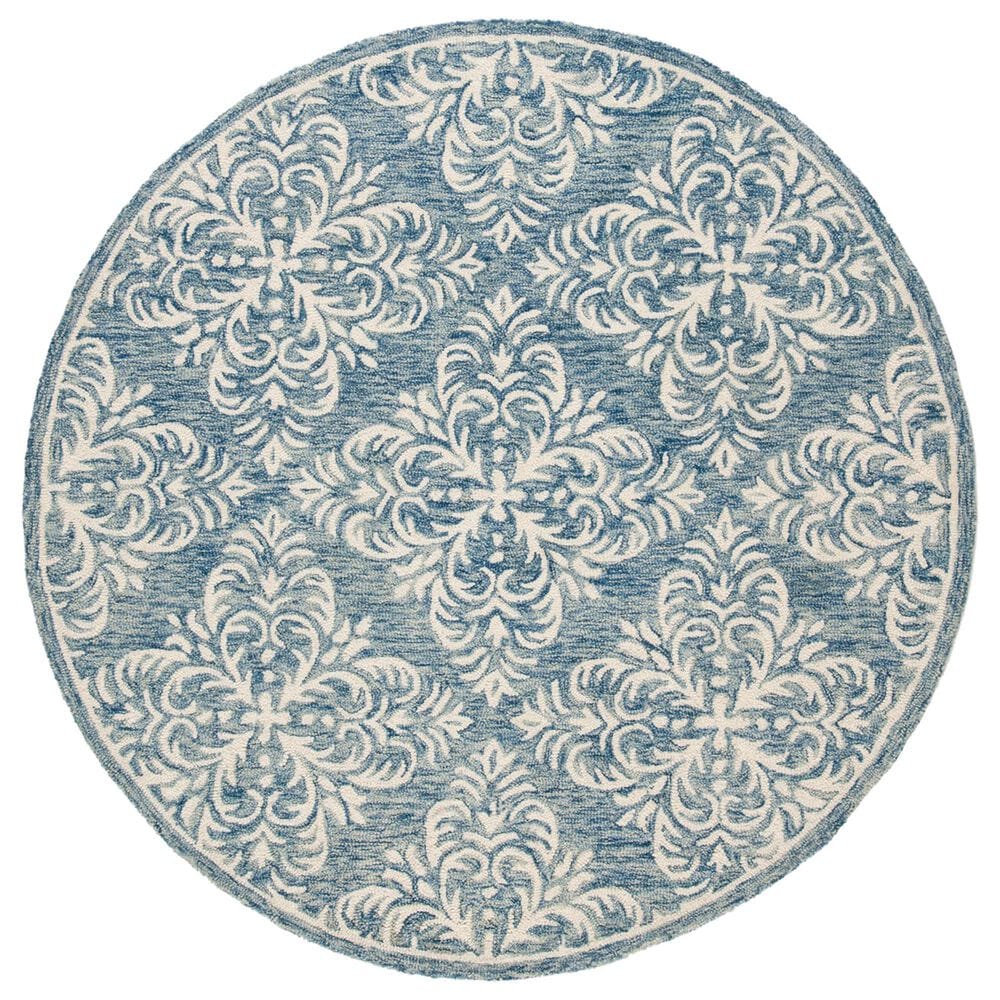 Safavieh Micro-Loop MLP515M 5" Round Blue and Ivory Area Rug, , large