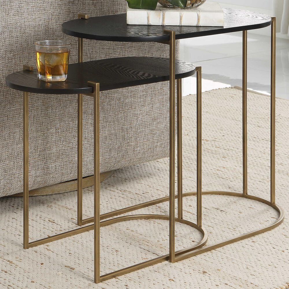 Uttermost Aztex 2-Piece Nesting Table Set in Antique Brass, , large