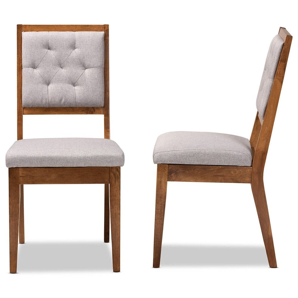 Baxton Studio Gideon Side Chair with Grey Cushion in Walnut Brown (Set of 2), , large