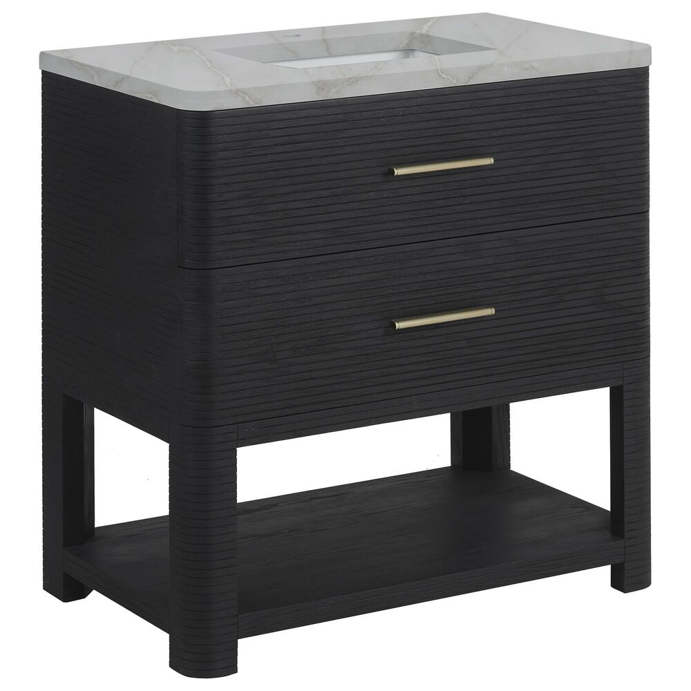 James Martin Vanities Lucian 36" Single Vanity in Carbon Oak with 3 cm Victorian Silver Quartz Top, , large