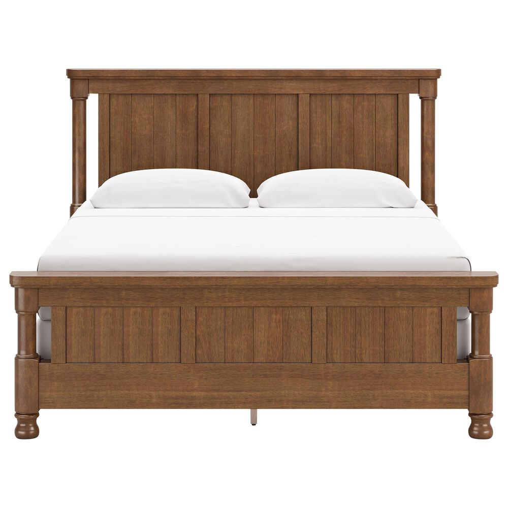 Ashley Rowlenstown King Panel Bed with Two Nightstands in Brown, , large
