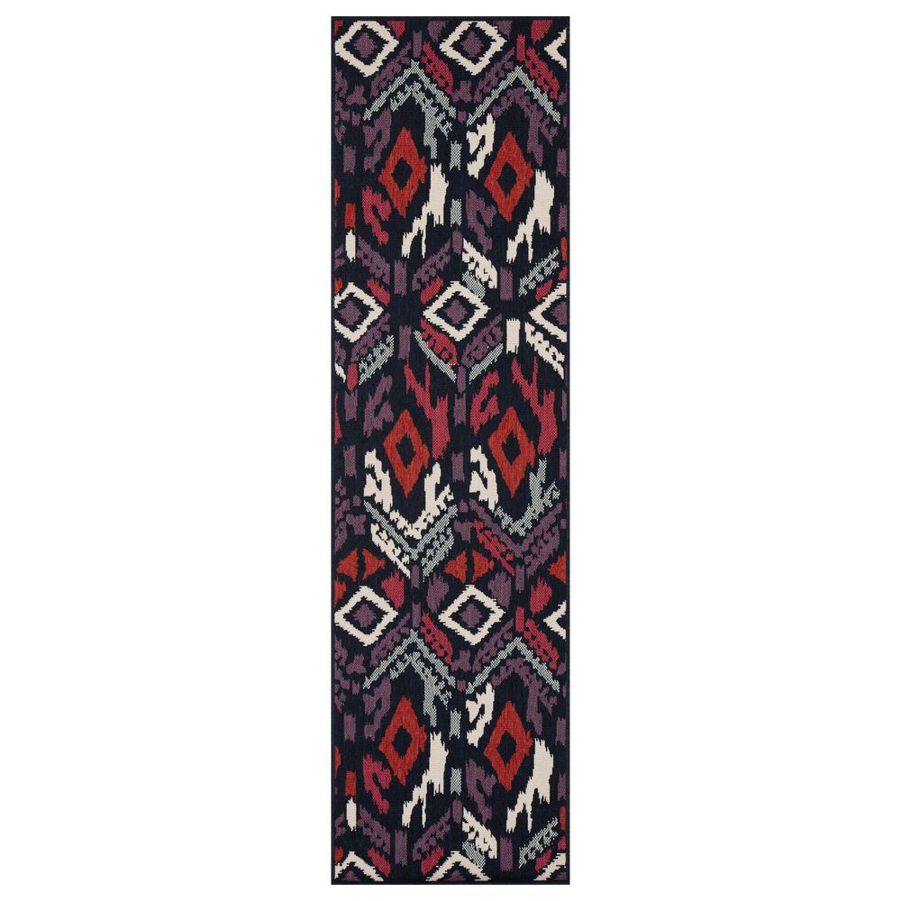 Kaleen Rugs Anther 2"2" x 7"10" Ivory, Purple, Pink, Red, Navy and Teal Indoor/Outdoor Runner, , large