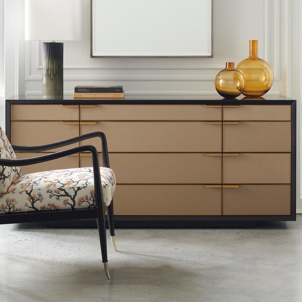 Schnadig Classic All Wrapped Up 12-Drawer Dresser in Dark Chocolate and Champagne Gold, , large