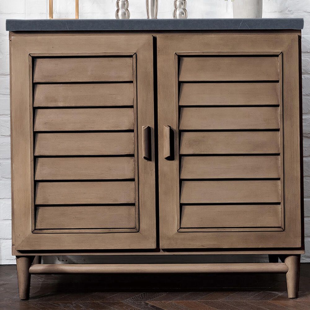 James Martin Vanities Portland 36&quot; Single Bathroom Vanity in Whitewashed Walnut with 3 cm White Zeus Quartz Top and Rectangular Sink, , large