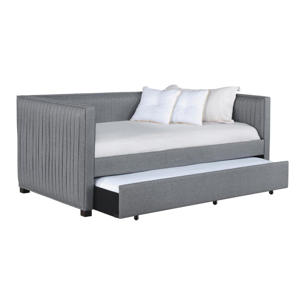 Pacific Landing Brodie Upholstered Twin Daybed With Trundle Grey, , large
