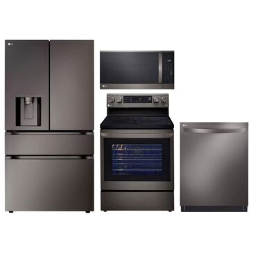 LG 4-Piece Kitchen Package with 28.6 Cu. Ft. Smart French Door Refrigerator and Electric Range in Black Stainless Steel, , large