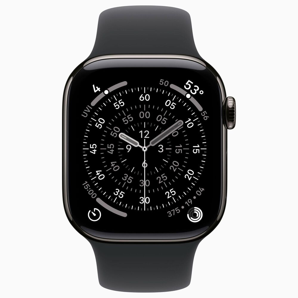 Apple Watch Series 11 &#40;GPS + Cellular&#41; 42mm Slate Titanium Case with Black Sport Band - M/L, , large