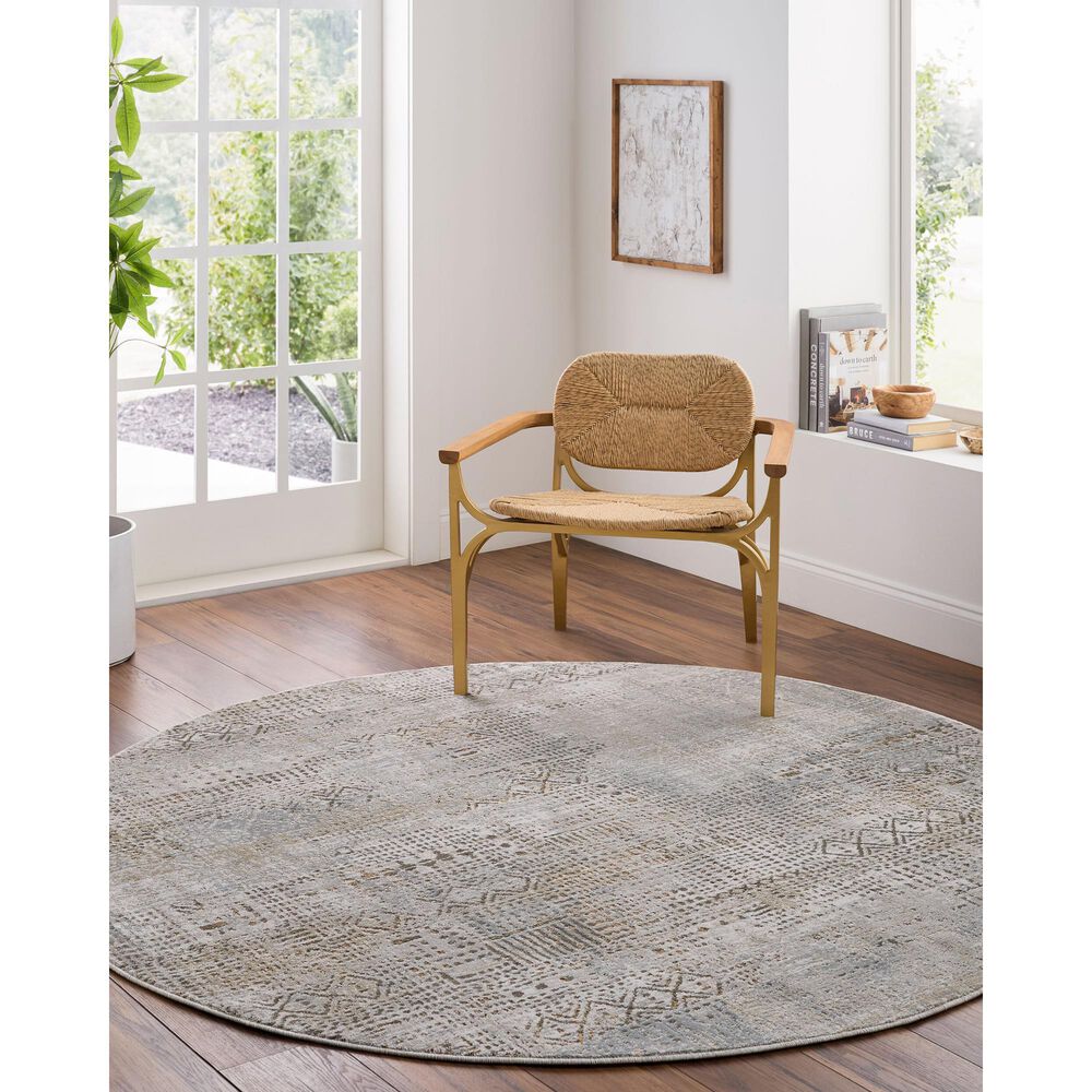 Surya Brunswick Cream, Light Gray, Charcoal, Light Brown, Mustard and Medium Brown 6"7" Round Area Rug, , large