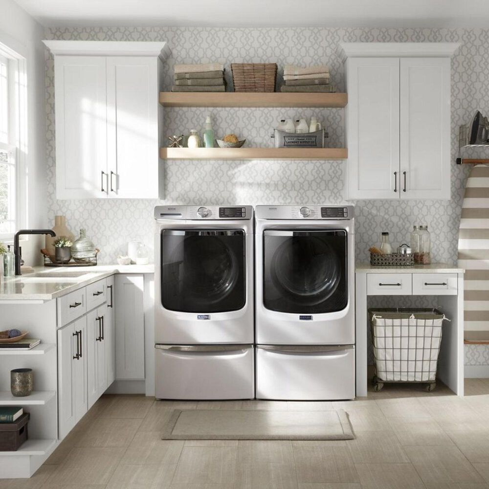 Maytag 5.0 Cu. Ft. Front Load Washer with Steam and a 7.3 Cu. Ft. Gas Dryer - White, , large