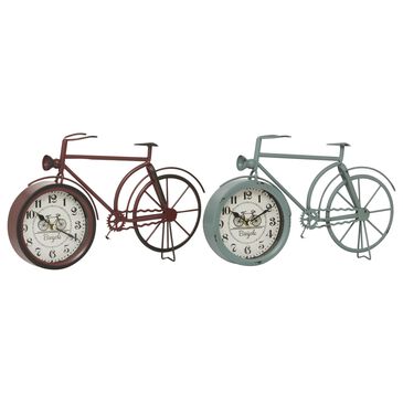 Maple and Jade Bicycle Table Clock in Distressed Aqua Blue and Brick Red (Set of 2), , large