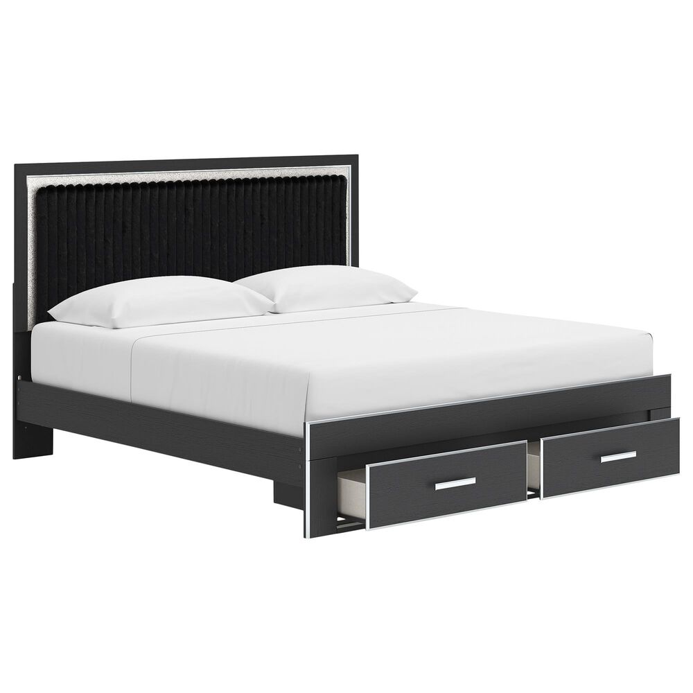 Ashley Zuraleus King Upholstered Storage Bed in Matte Black and Chrome, , large