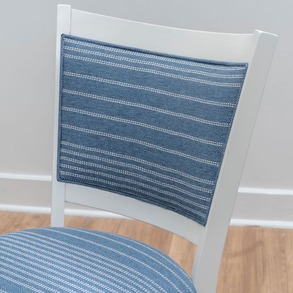 Linon Home Decor Lainey Side Chair with Blue Stripe Cushion in White (Set of 2), , large