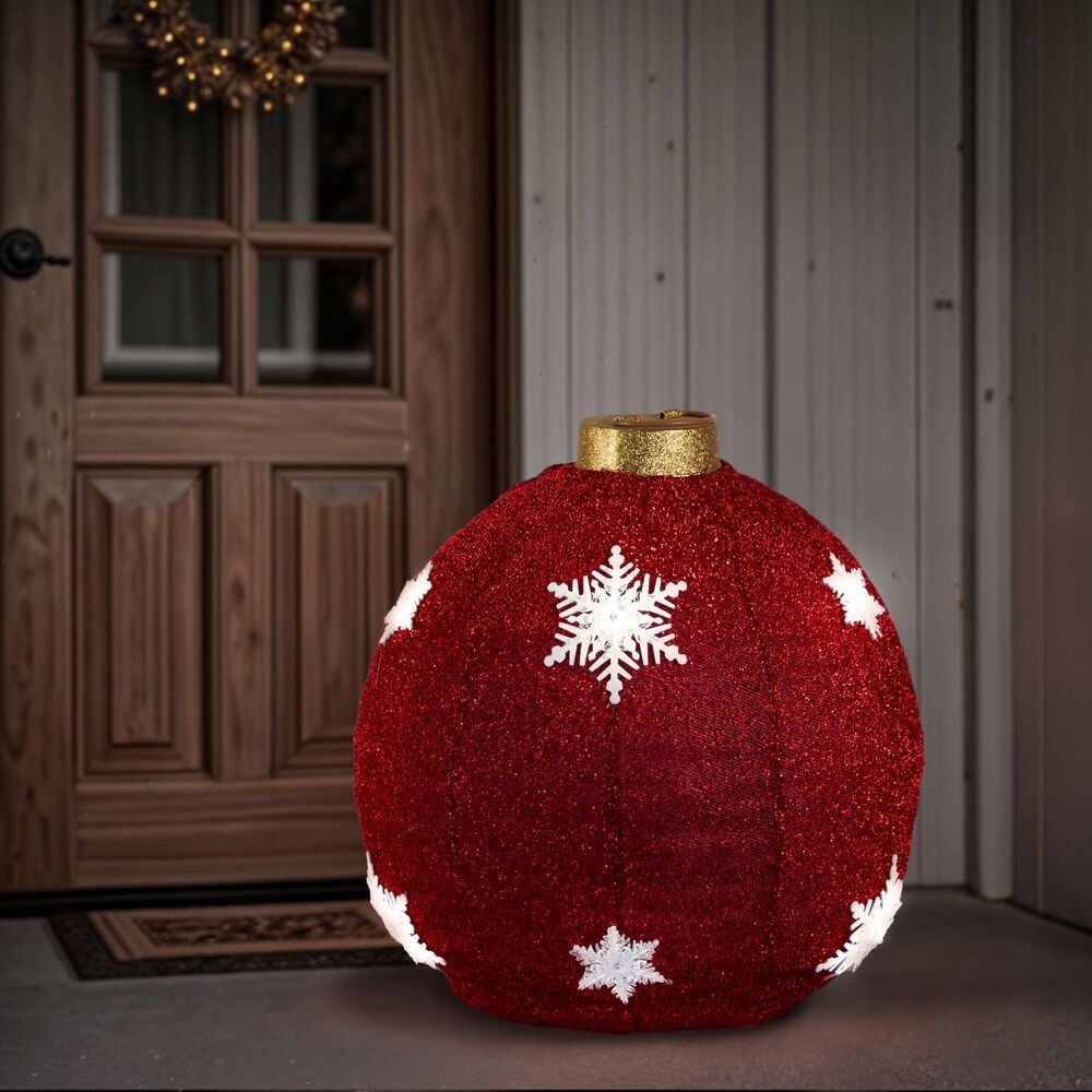 The Gerson Company 24&quot; Collapsible Ball with Snowflake Design and LED Lights in Red, , large