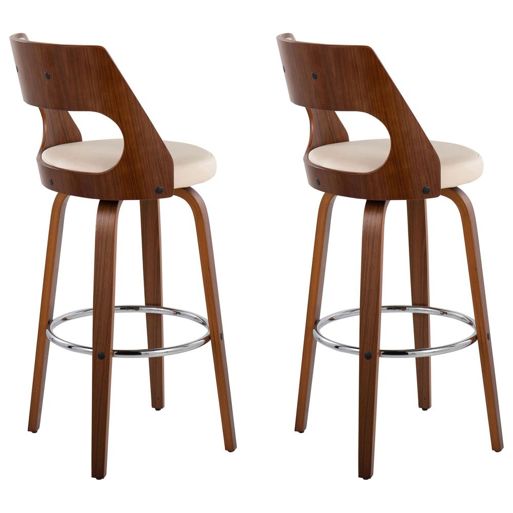 Lumisource Cecina Swivel Barstool with Cream Cushion in Walnut and Chrome &#40;Set of 2&#41;, , large