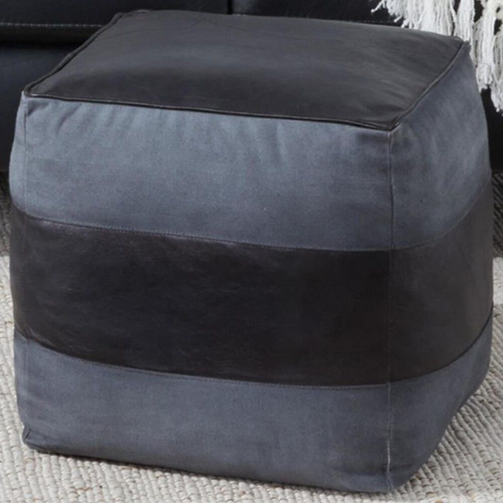 Lumisource Cobber Canvas Pouf in Black and Grey, , large