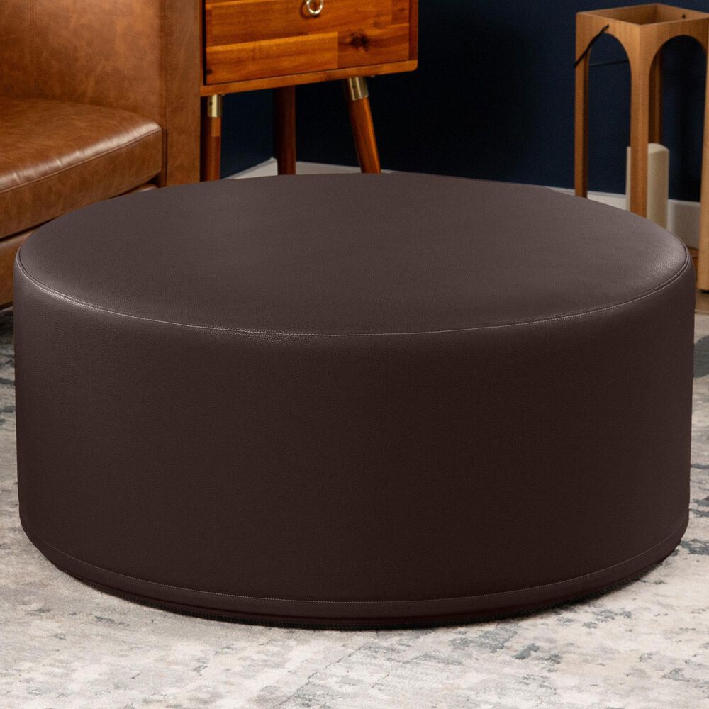 Jaxx Candler Faux Leather Ottoman in Chocolate, , large