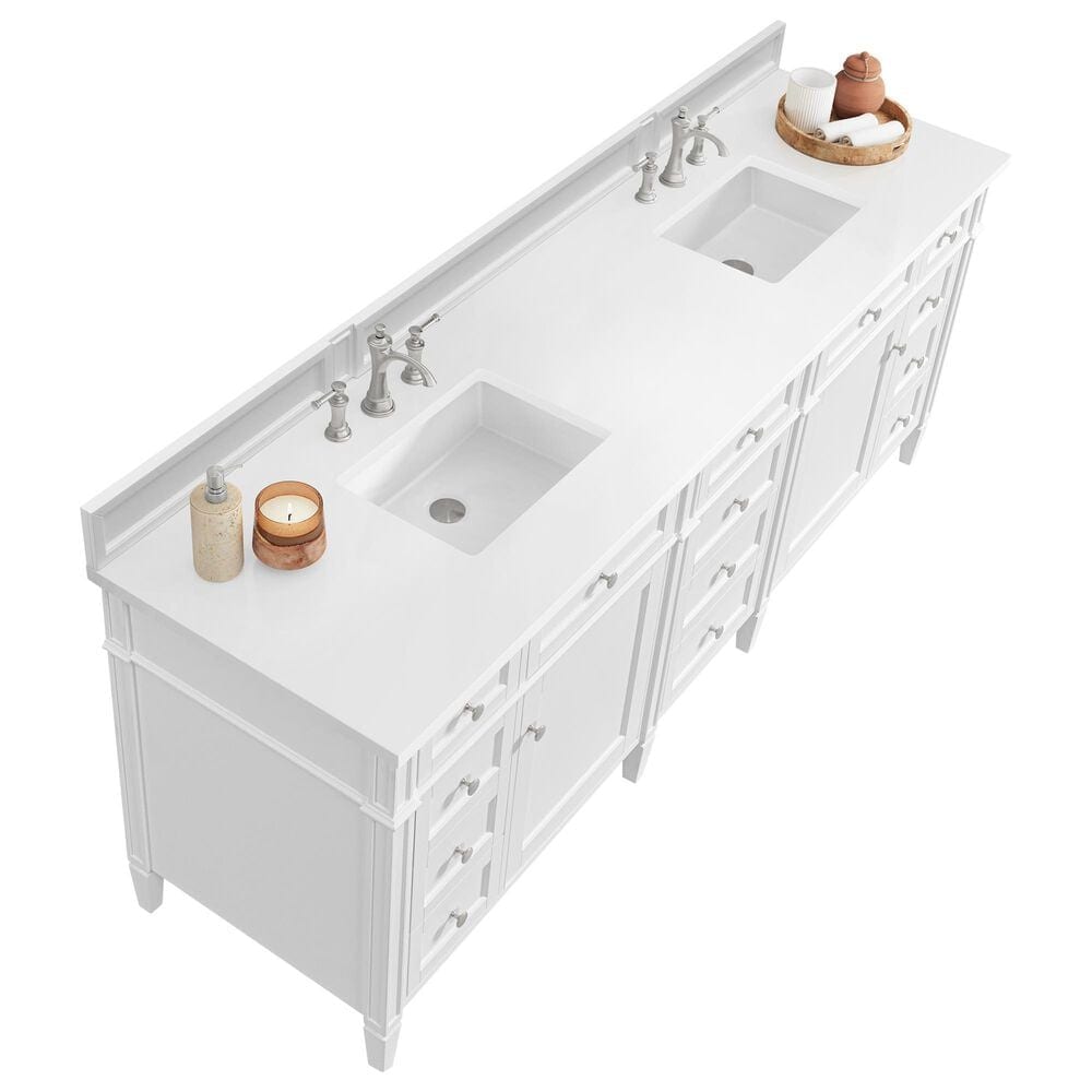 James Martin Brittany 84" Double Bathroom Vanity in Bright White with 3 cm White Zeus Top and Rectangular Sinks, , large