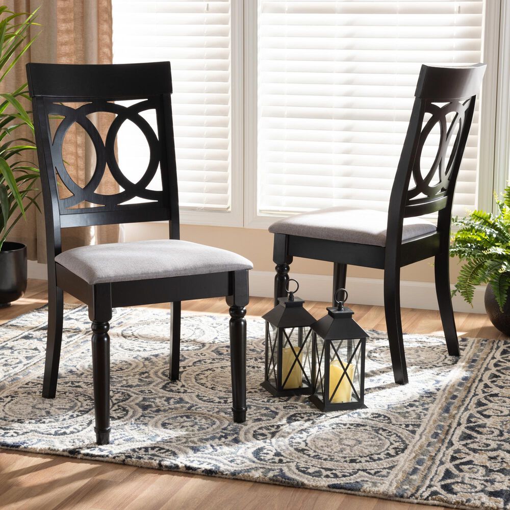 Baxton Studio Lucie Side Chair with Grey Cushion in Espresso Brown (Set of 2), , large