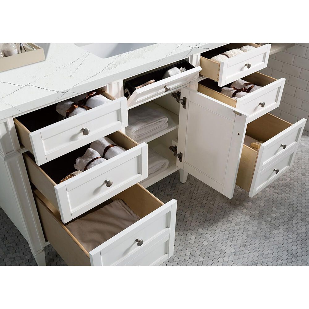 James Martin Vanities Brittany 60&quot; Single Bathroom Vanity in Bright White with 3 cm Ethereal Noctis Quartz Top and Rectangular Sink, , large