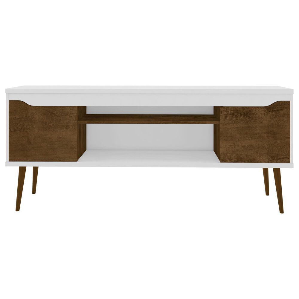 Dayton Bradley 62.99" TV Stand in White/Rustic Brown, , large