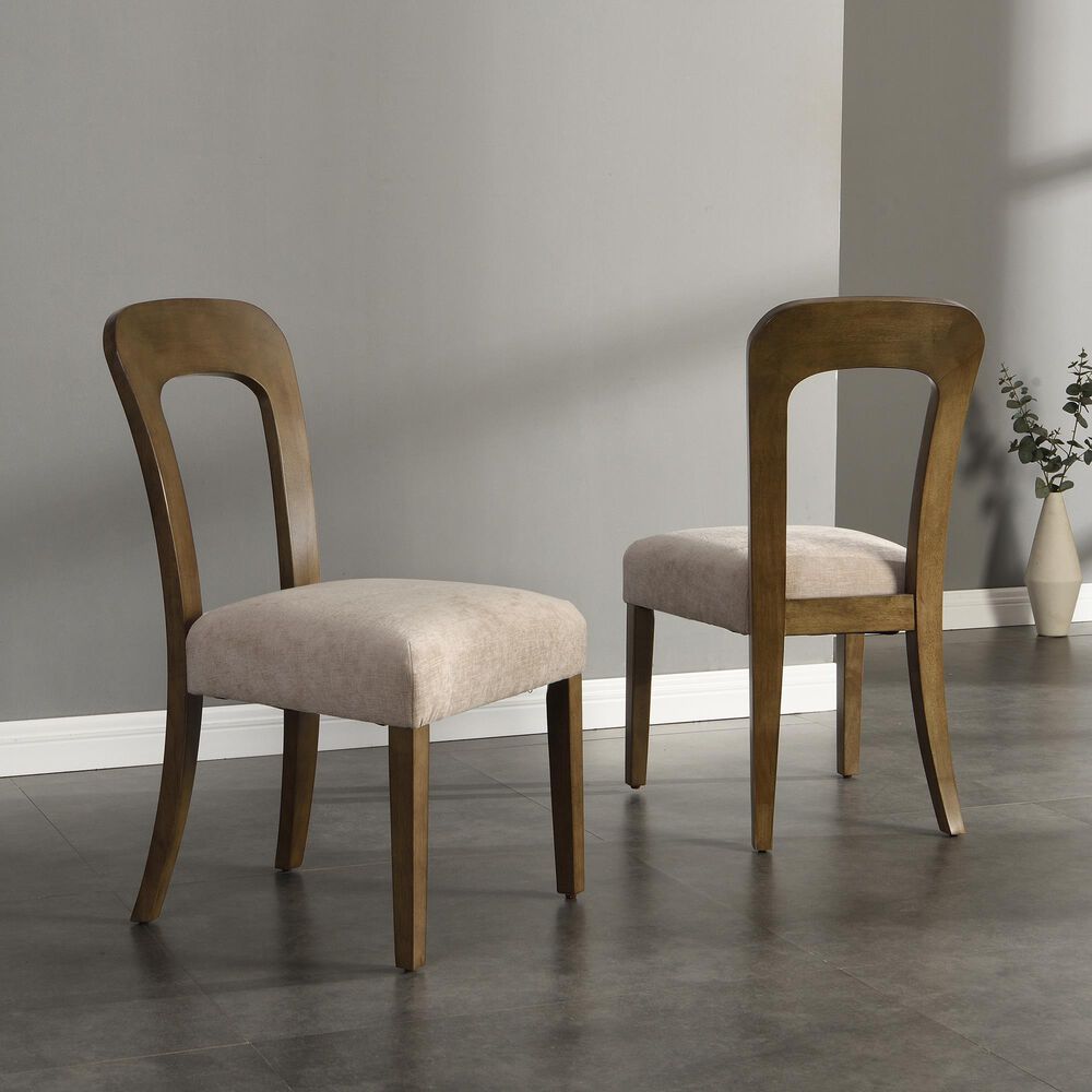 Hearth and Haven Upholstered Side Chair with Beige Cushion in Light Brown &#40;Set of 2&#41;, , large
