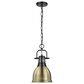 Golden Lighting Duncan 1-Light Small Pendant with Chain and Aged Brass Shade in Matte Black, , large