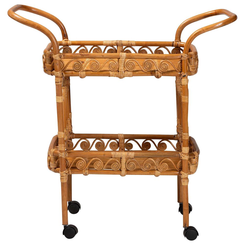 Baxton Studio Diwata 2-Tier Rattan Kitchen Cart in Natural Brown, , large