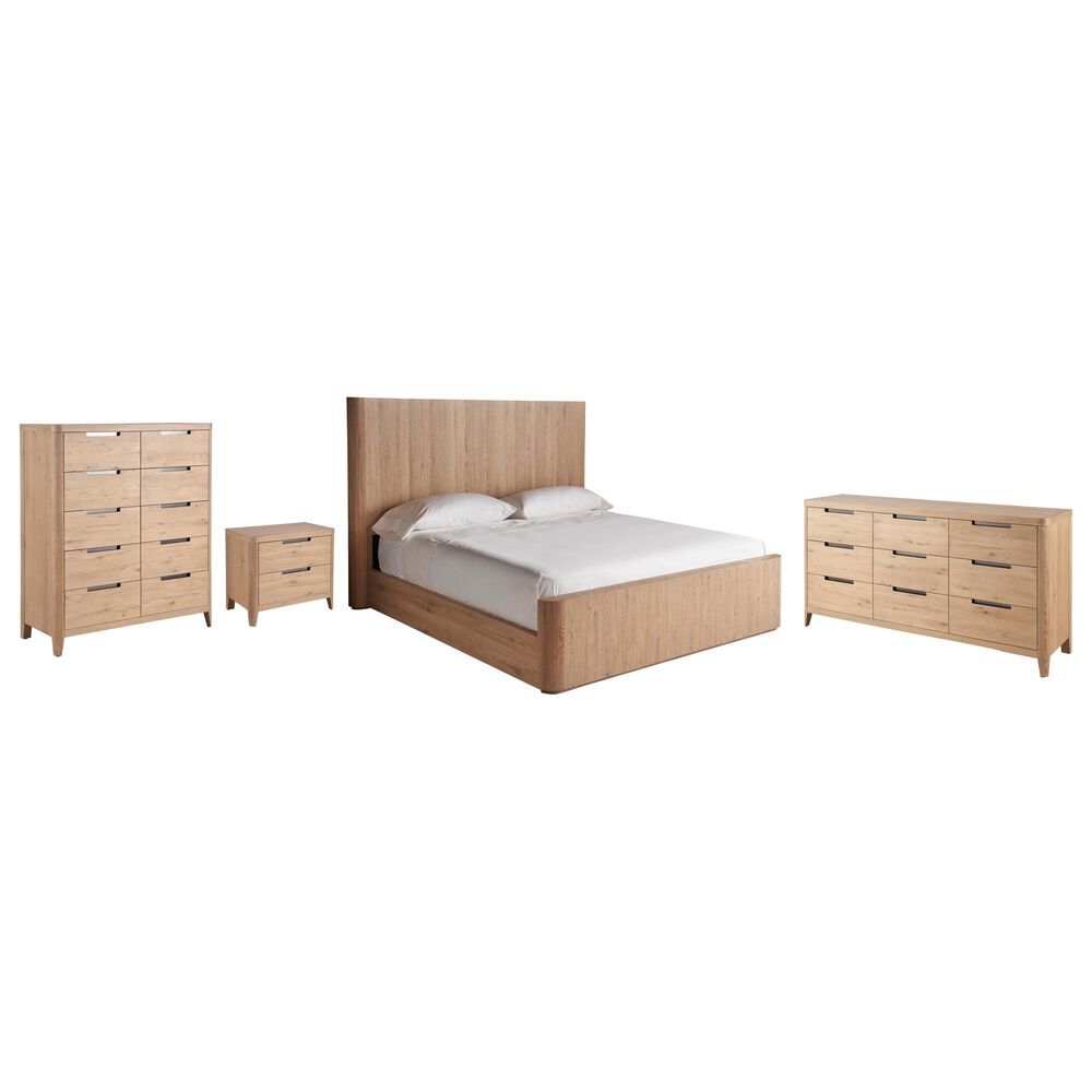 Universal Furniture Modern Walker 4 Piece King Panel Bedroom Set in Natural Oak with AC Outlets and USB Ports, , large