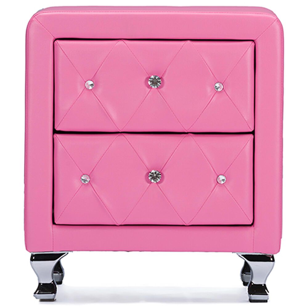 Baxton Studio Stella 2-Drawer Upholstered Nightstand in Pink, , large