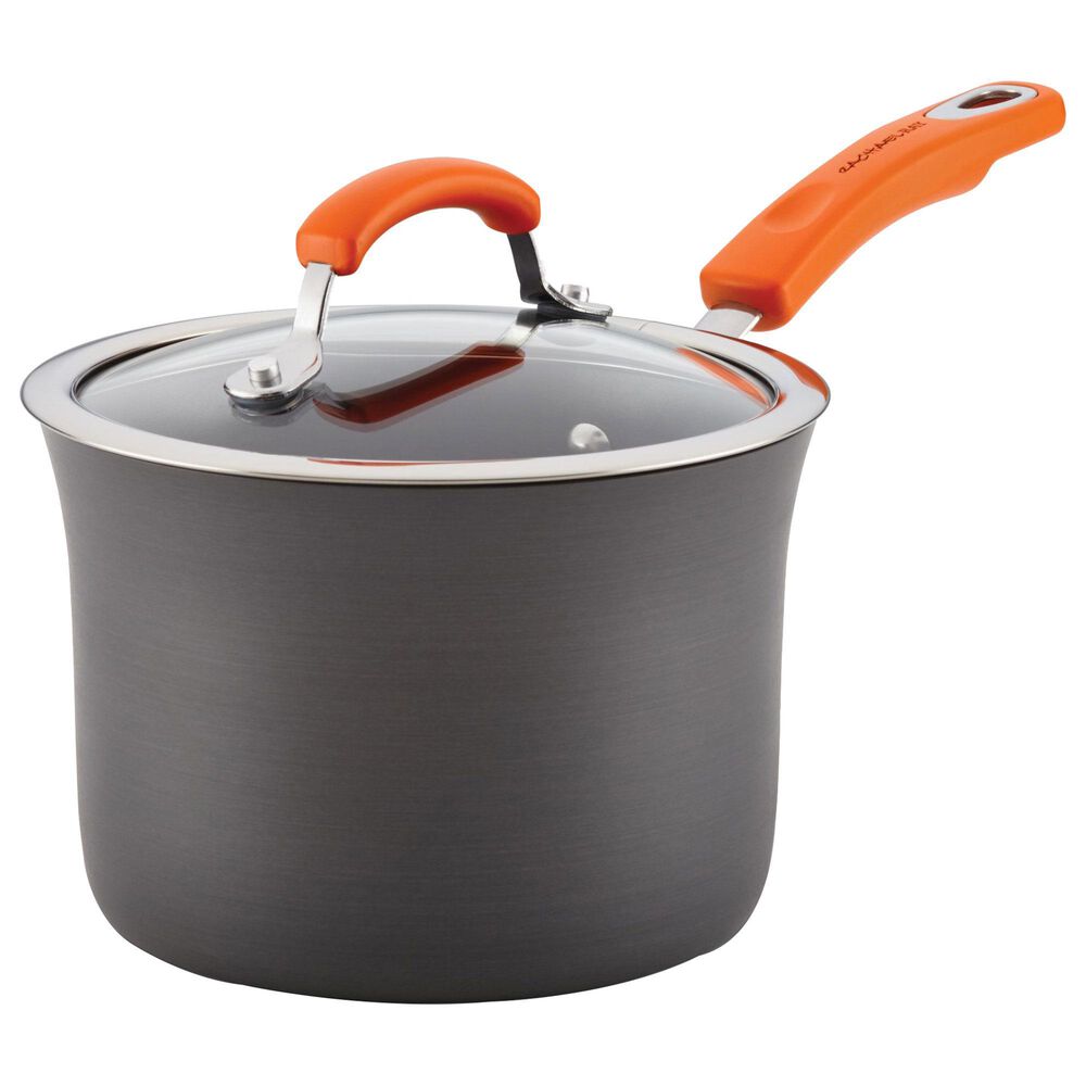 Rachael Ray 3-Quart Nonstick Saucepan with Lid in Gray and Orange, , large