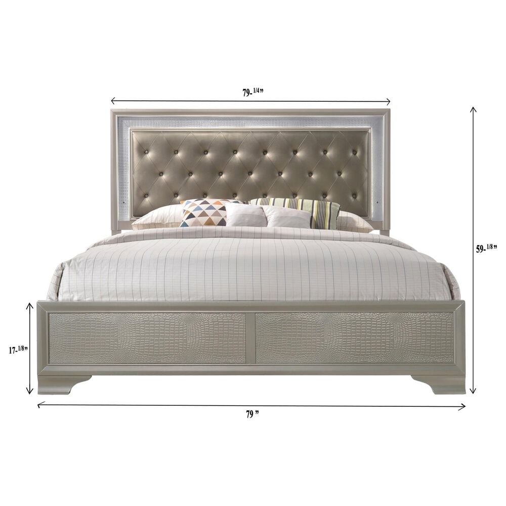 Crown Mark Lyssa King Panel Bed with LED in Champagne, , large