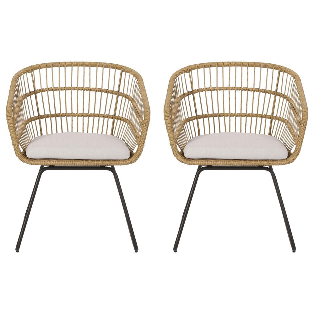 Hearth and Haven Terry Outdoor Dining Chair with Beige Cushion in Light Brown &#40;Set of 2&#41;, , large