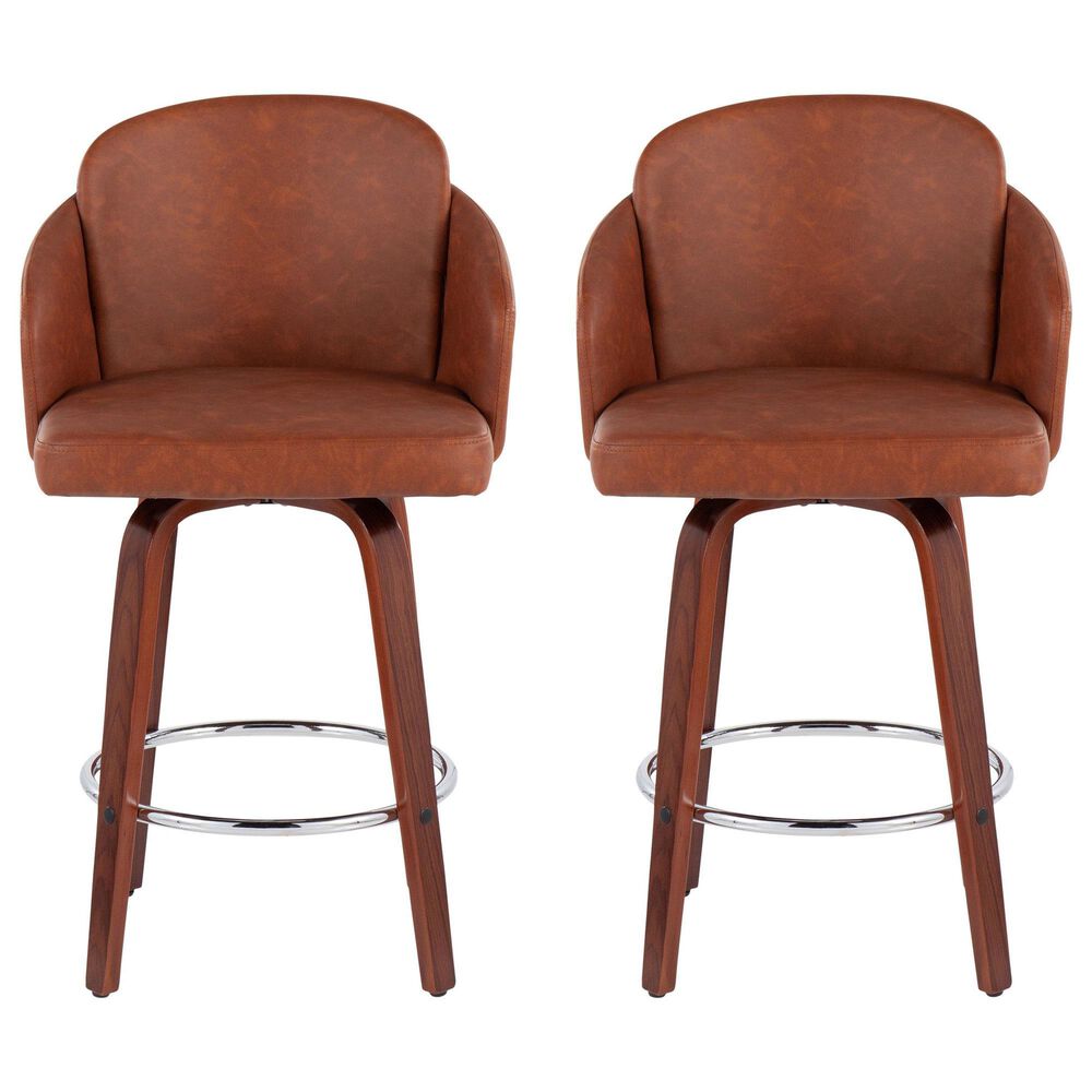 LumiSource Dahlia Swivel Counter Stool with Camel Upholstery in Walnut and Chrome (Set of 2), , large