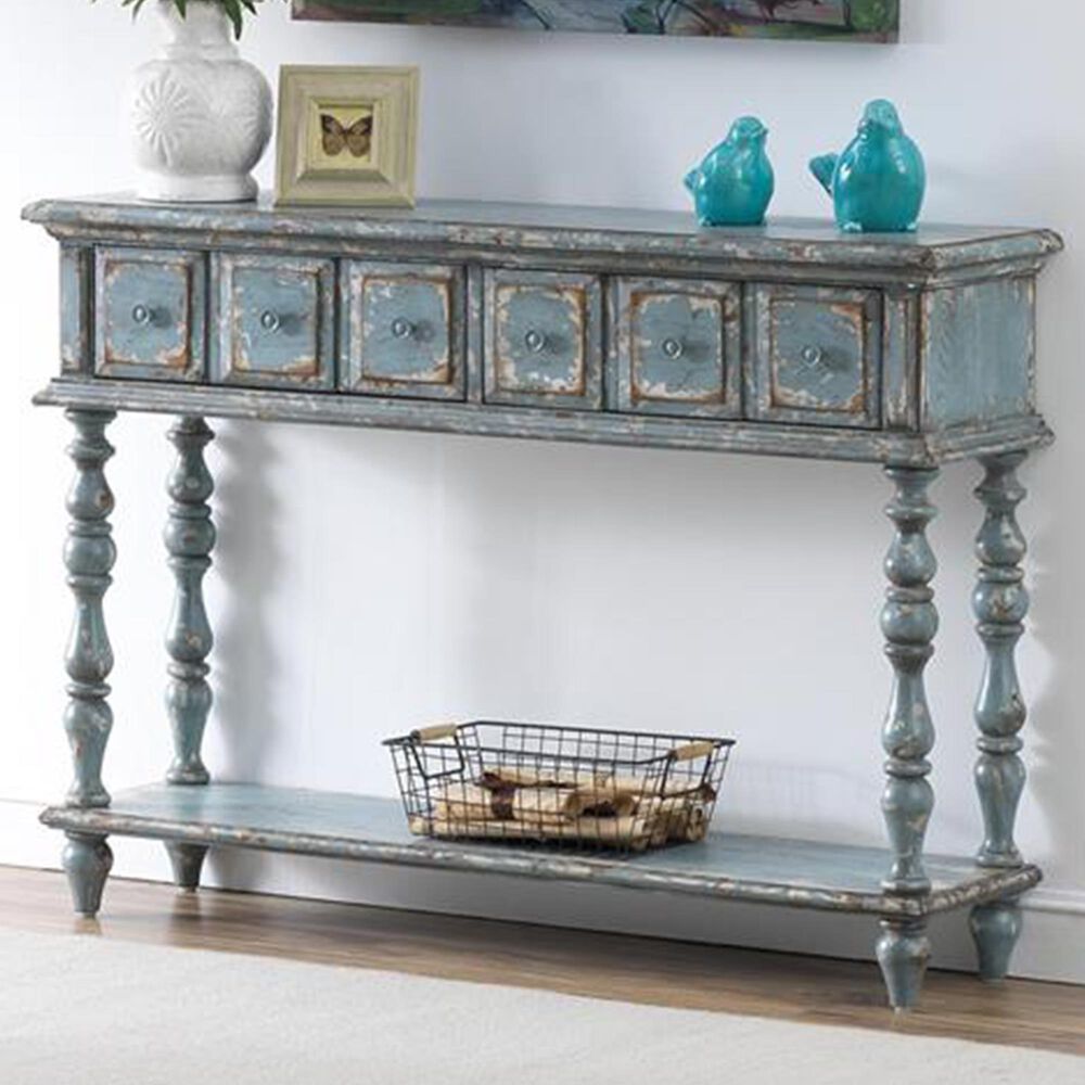 Shell Island Furniture Delaney 2-Drawer Console Table in Cabot Aged Blue and Cream, , large