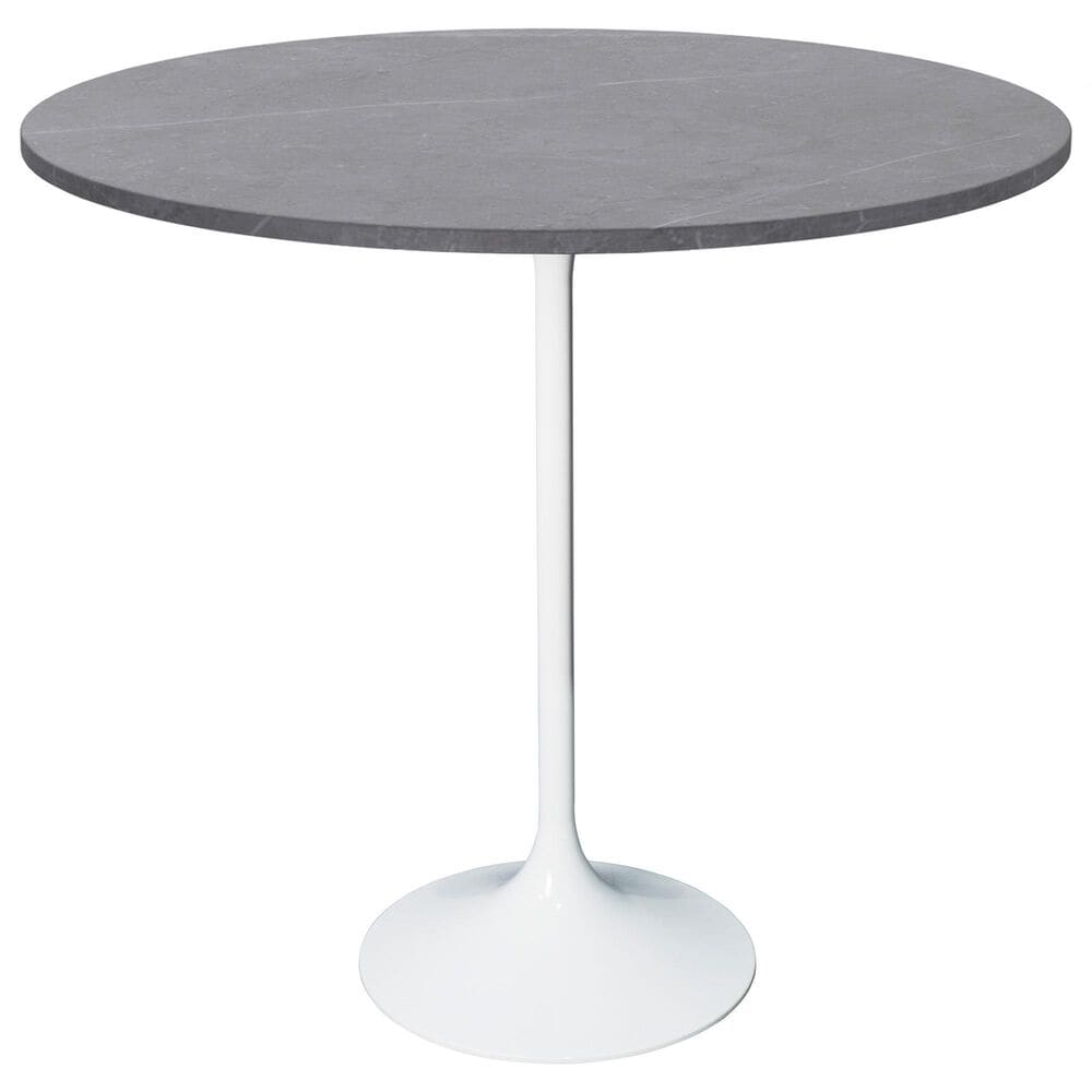 Leisuremod LeisureMod Verve Collection Modern Bar Height Table White Base with 48 Round Marble Grey Sintered Stone Top, , large