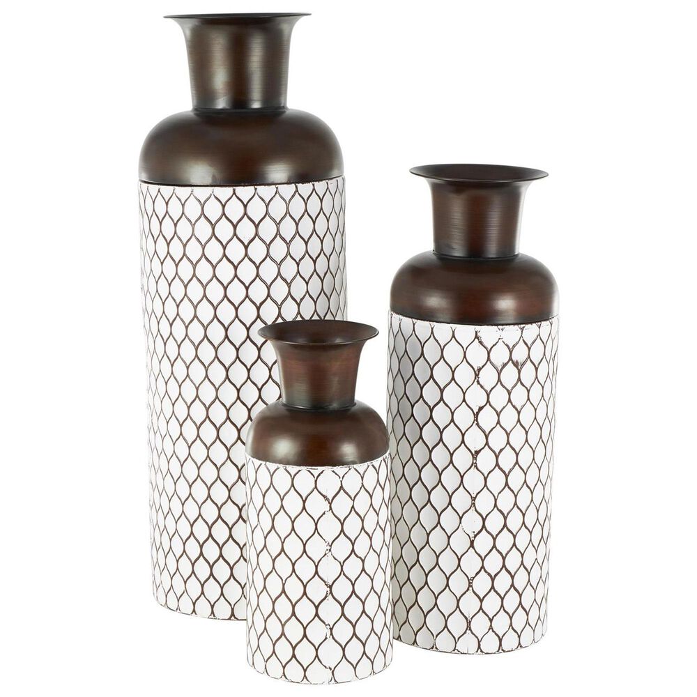 Maple and Jade 3-Piece Tall Teardrop Shaped Decorative Vase Set in Brushed White and Dark Brown, , large